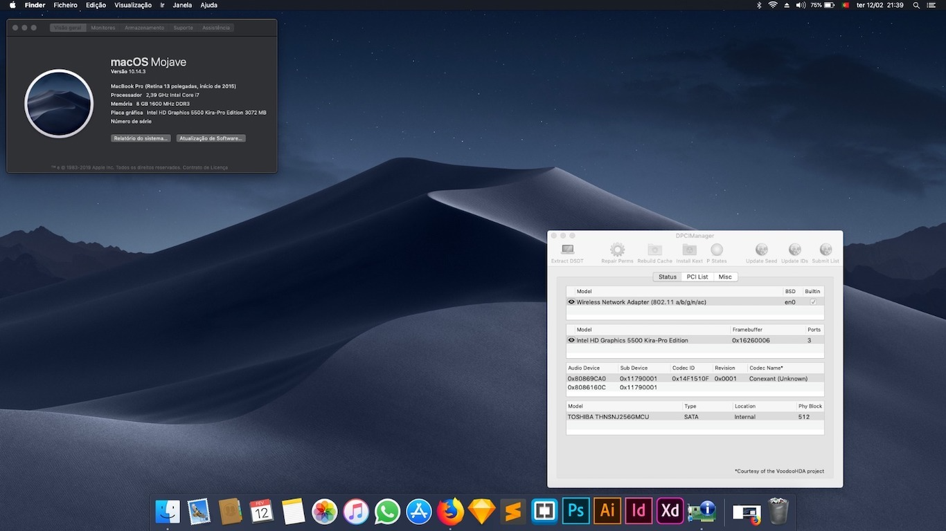 Success Hackintosh Mojave 10.14.3 Build 18D42 at Toshiba Kira-107